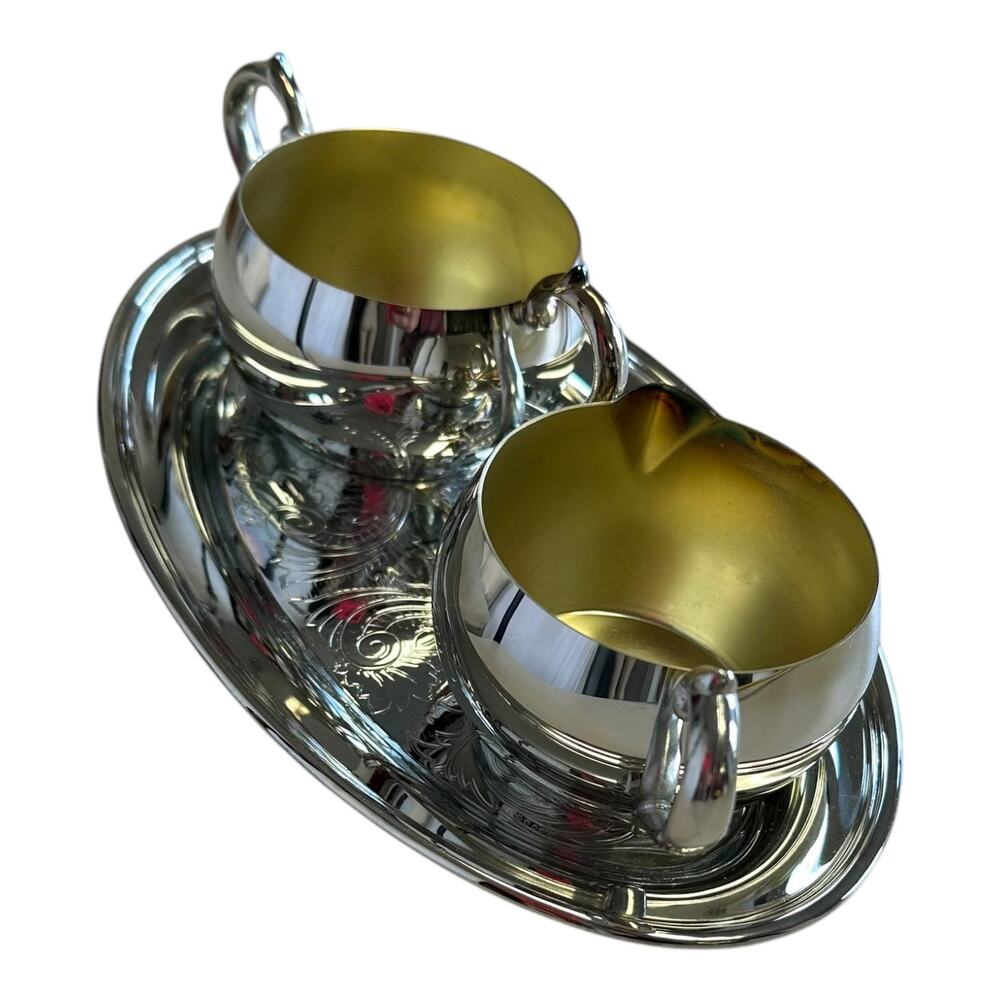 Vintage Oneida Silver Plated Holloware 3 Piece Dessert Set Dishes Plate Retro